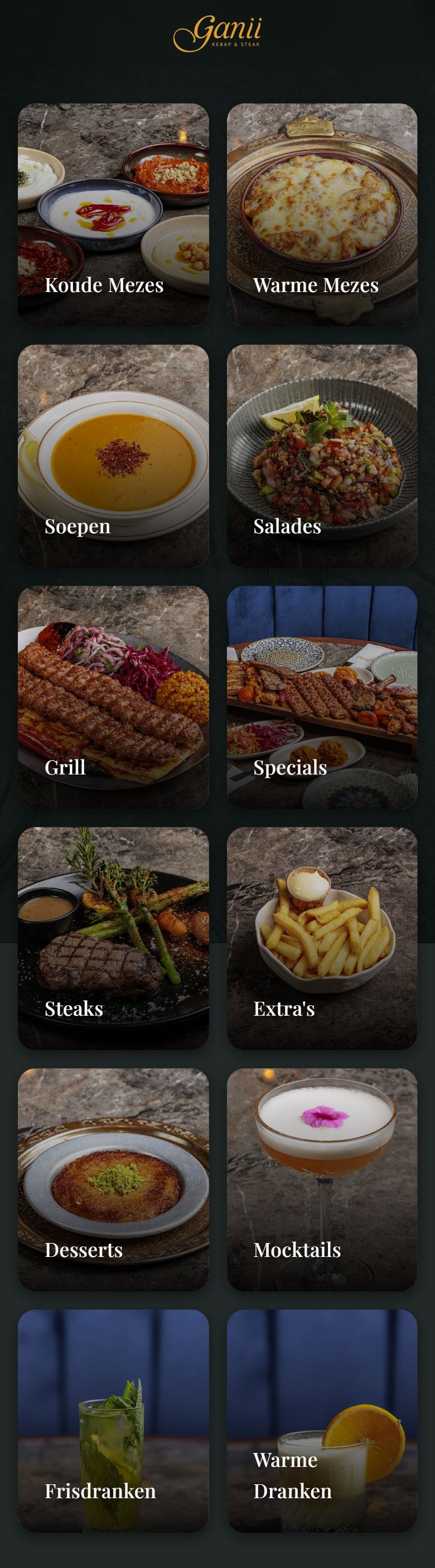 Het overzicht van het QR-menu